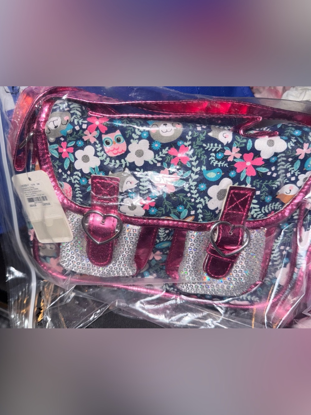 Floral Owl Satchel Bag with Pink Metallic Accents